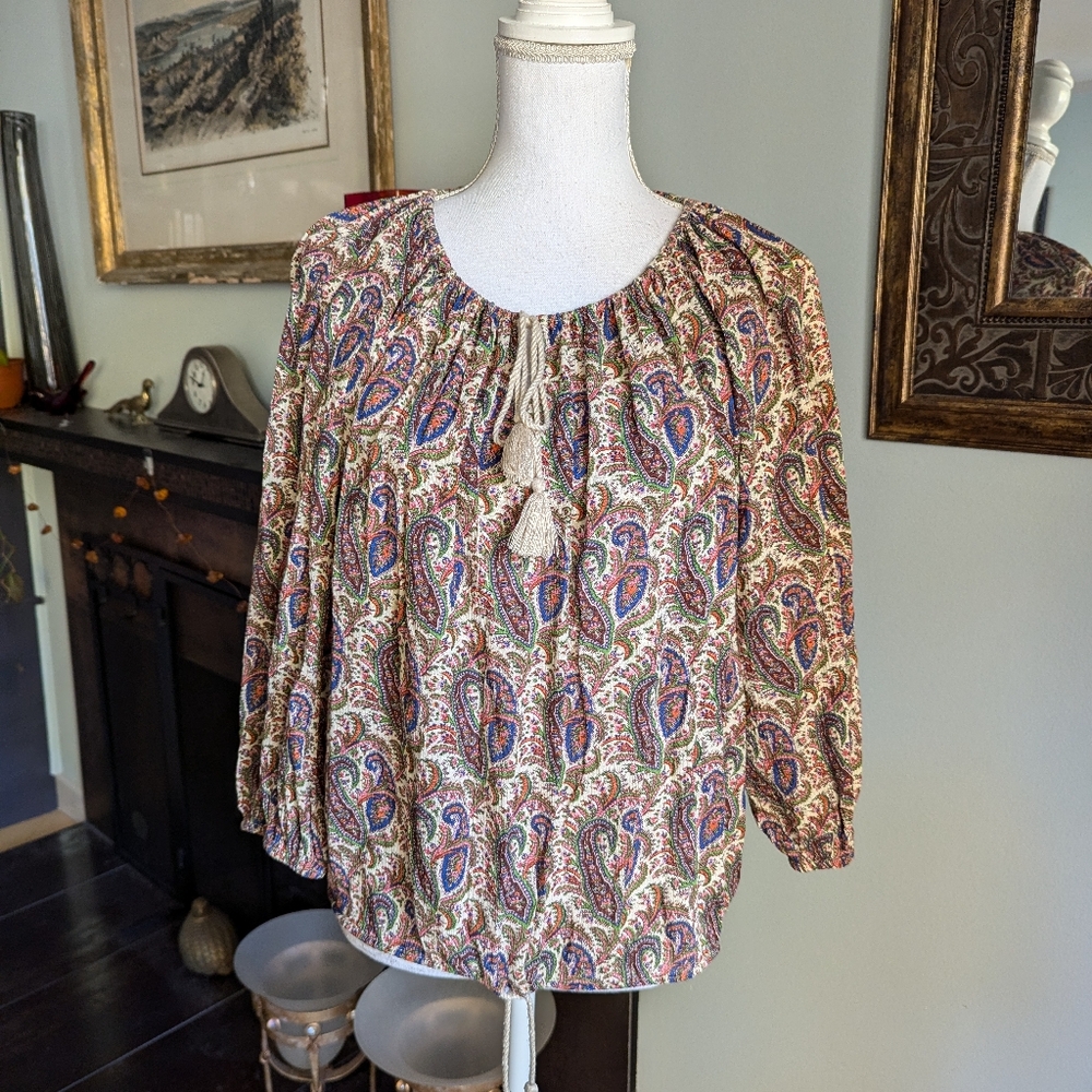 Ralph Lauren Denim & Supply RL Boho Womens Medium Paisley Peasant Top Cotton